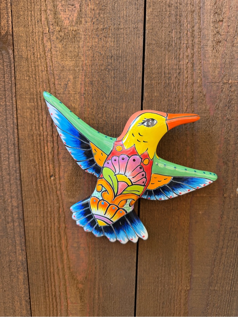Hand-Painted Talavera Colorful Hummingbird Wall Decor - Multicolor